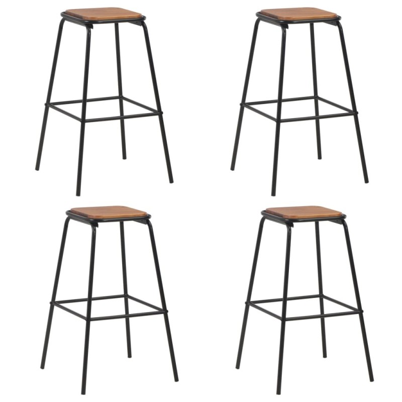 Tabourets de bar lot de 4 noir pinède solide et acier Tabourets de bar lot de 4 noir pinède solide et acier