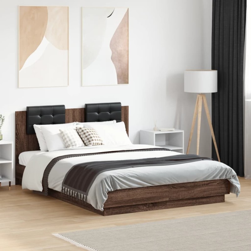 Cadre de lit avec LED sans matelas chêne marron 120x190 cm 
