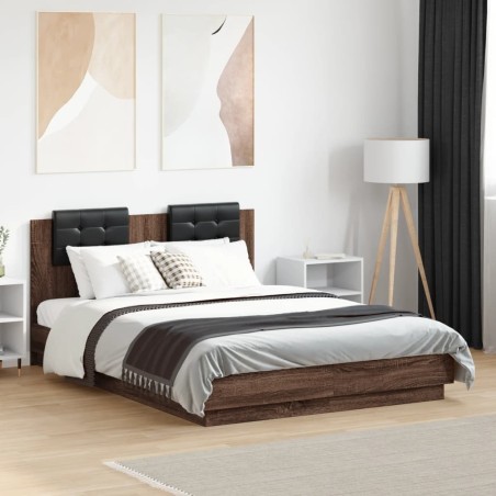 Cadre de lit avec LED sans matelas chêne marron 120x190 cm 