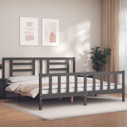 Cadre de lit avec tête de lit gris Super King Size bois massif 
