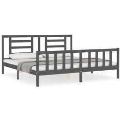 Cadre de lit avec tête de lit gris Super King Size bois massif 