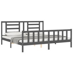 Cadre de lit avec tête de lit gris Super King Size bois massif 