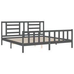 Cadre de lit avec tête de lit gris Super King Size bois massif 