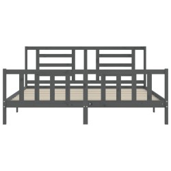 Cadre de lit avec tête de lit gris Super King Size bois massif 