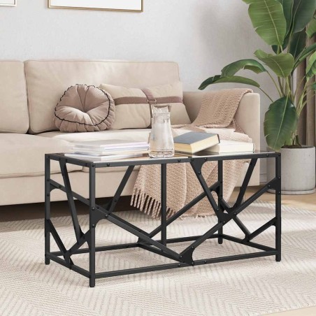 Table basse avec dessus en verre noir 78,5x40x41 cm acier 