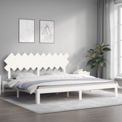 Cadre de lit sans matelas blanc 200x200 cm bois massif de pin 