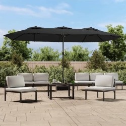 Parasol de jardin à double tête avec LED noir 449x245 cm 