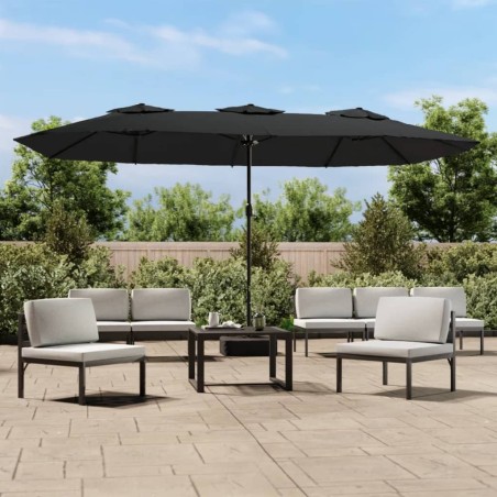 Parasol de jardin à double tête avec LED noir 449x245 cm 