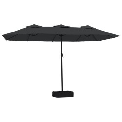 Parasol de jardin à double tête avec LED noir 449x245 cm 