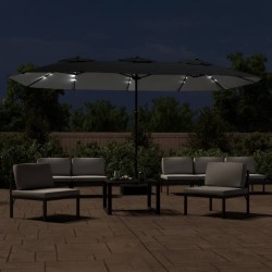 Parasol de jardin à double tête avec LED noir 449x245 cm 