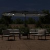 Parasol de jardin à double tête avec LED noir 449x245 cm 