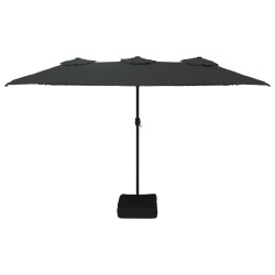 Parasol de jardin à double tête avec LED noir 449x245 cm 