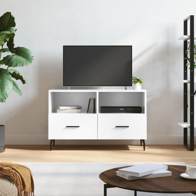 Meuble TV Blanc brillant 80x36x50 cm Bois d'ingénierie Meuble TV Blanc brillant 80x36x50 cm Bois d'ingénierie
