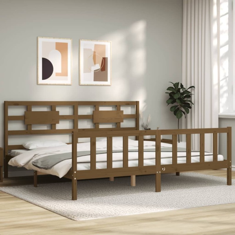 Cadre de lit sans matelas marron miel 200x200cm bois pin massif 