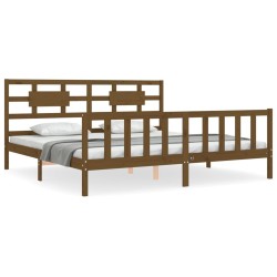Cadre de lit sans matelas marron miel 200x200cm bois pin massif 