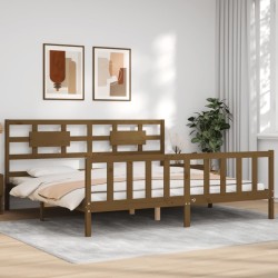 Cadre de lit sans matelas marron miel 200x200cm bois pin massif 
