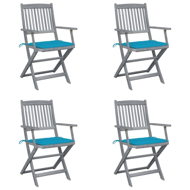 Chaises pliables d'extérieur lot de 4 et coussins Bois d'acacia 