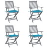 Chaises pliables d'extérieur lot de 4 et coussins Bois d'acacia 