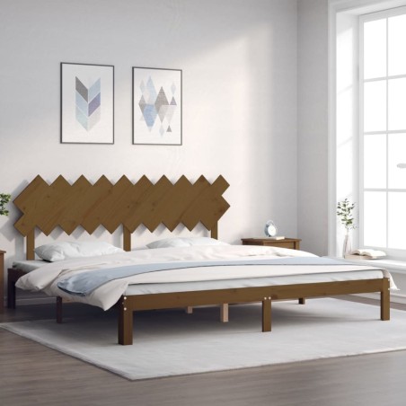 Cadre de lit sans matelas marron miel 200x200cm bois pin massif 