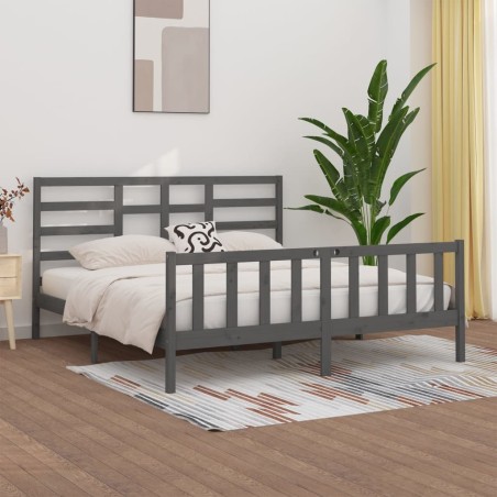 Cadre de lit sans matelas gris 180x200 cm bois massif 