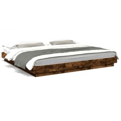 Cadre de lit et lumières LED sans matelas chêne fumé 200x200 cm 