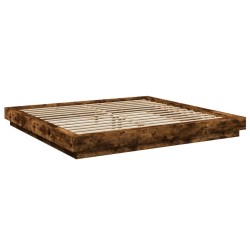 Cadre de lit et lumières LED sans matelas chêne fumé 200x200 cm 