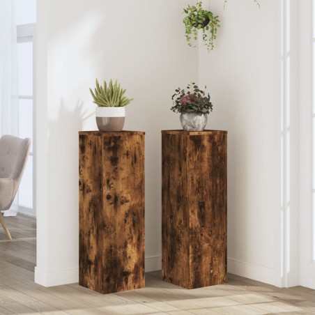 Supports pour plantes 2 pcs chêne fumé bois d'ingénierie 