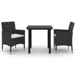 Ensemble à manger de jardin coussins 3 pcs Résine tressée Verre 