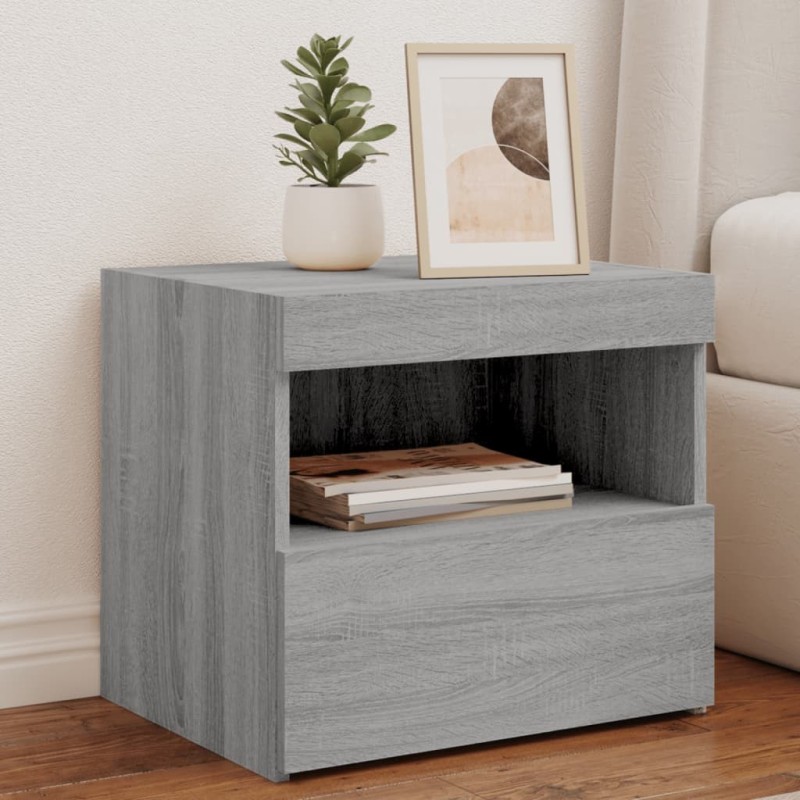 Table de chevet avec lumières LED sonoma gris 50x40x45 cm 