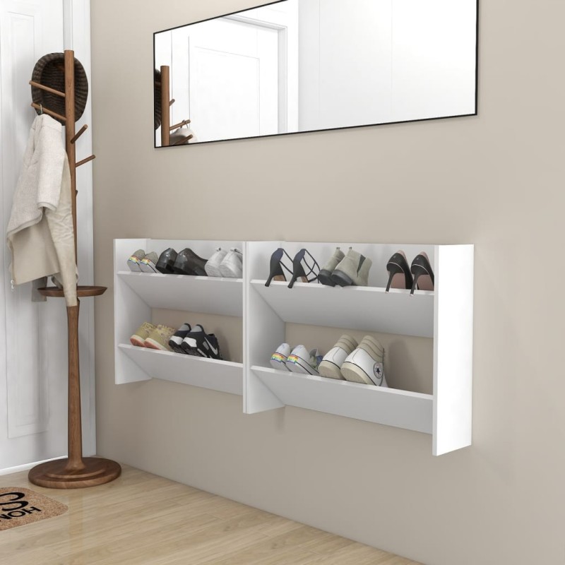 Armoires à chaussures murales 2 pcs Blanc 80x18x60 cm Aggloméré 