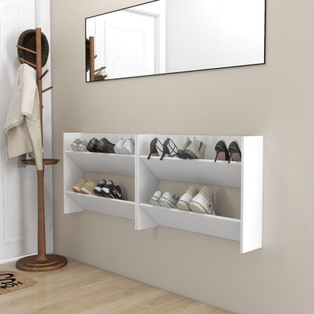 Armoires à chaussures murales 2 pcs Blanc 80x18x60 cm Aggloméré 