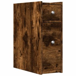 Armoire de salle de bain étroite avec roulettes chêne fumé 