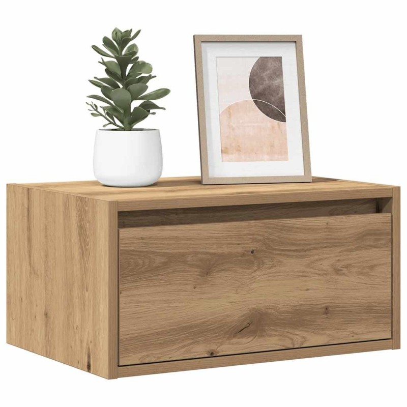 Table de chevet murale avec lumières LED chêne artisanal 