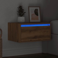 Table de chevet murale avec lumières LED chêne artisanal 