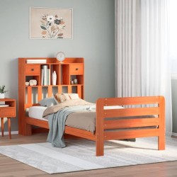 Lit bibliothèque sans matelas cire marron 75x190 cm pin massif 
