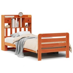 Lit bibliothèque sans matelas cire marron 75x190 cm pin massif 