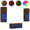 Meuble TV muraux 4 pcs avec lumières LED chêne marron 