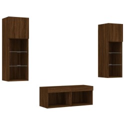 Meuble TV muraux 4 pcs avec lumières LED chêne marron 