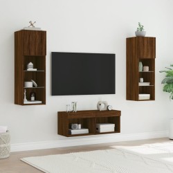 Meuble TV muraux 4 pcs avec lumières LED chêne marron 
