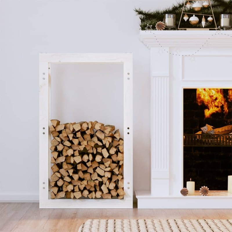 Support pour bois de chauffage Blanc 60x25x100 cm Bois de pin 