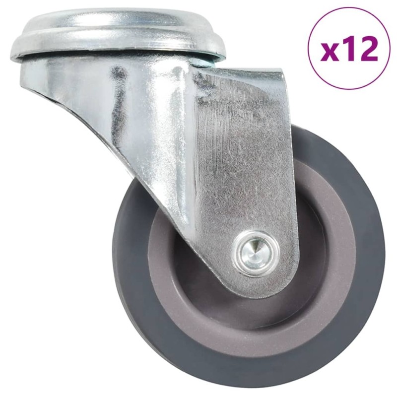 12 pcs Roulettes pivotantes à trou de boulon 50 mm 