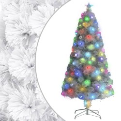 Arbre de Noël artificiel pré-éclairé blanc 120 cm fibre optique 