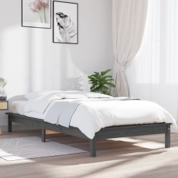 Cadre de lit sans matelas gris bois massif 