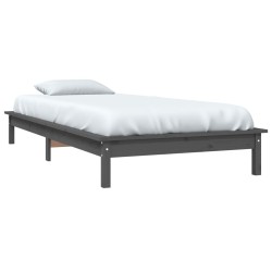 Cadre de lit sans matelas gris bois massif 