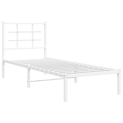 Cadre de lit métal sans matelas avec tête de lit blanc 75x190cm 