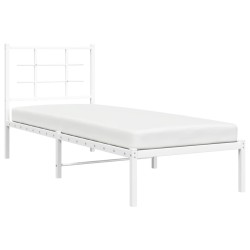 Cadre de lit métal sans matelas avec tête de lit blanc 75x190cm 