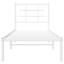 Cadre de lit métal sans matelas avec tête de lit blanc 75x190cm 