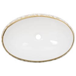 Vasque à poser blanc et doré ovale 59x40x15 cm céramique 