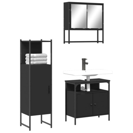 Ensemble de meubles salle de bain 3 pcs noir bois d'ingénierie 