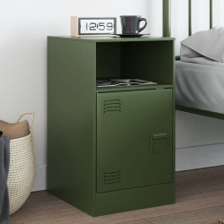 Table de chevet vert olive 34,5x39x62 cm acier 
